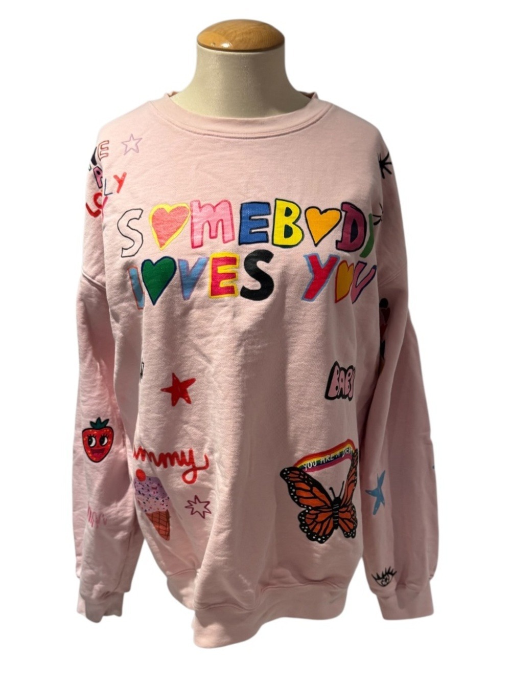 MAYFAIR X I SCREAM COLOR pink “somebody loves you” crew sweatshirt - ONE SIZE